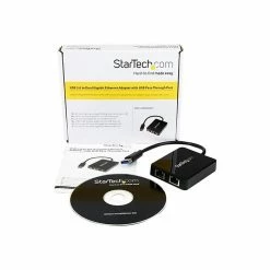 StarTech 8" USB 3.0 To Dual Port Gigabit Ethernet Adapter, Black (USB32000SPT)