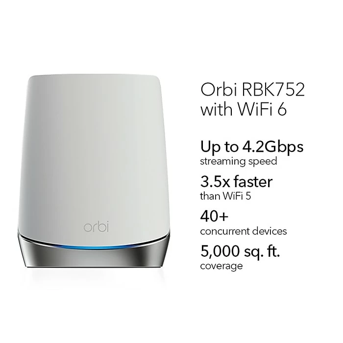 Netgear Orbi Whole Home Tri-band Mesh WiFi 6 System (RBK752-100NAS) 3 Netgear Orbi Whole Home Tri-band Mesh WiFi 6 System (RBK752-100NAS) - Image 2