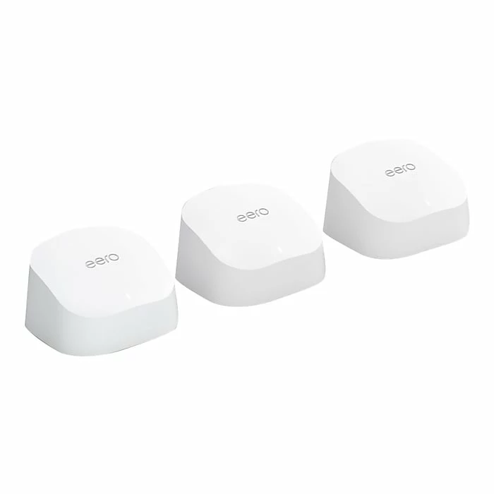 Eero 6 AC900 Dual-Band Mesh WiFi System, 3/Pack (One Eero 6 Router + Two Eero 6 Extenders), White (B085WSCTS4) 3 Eero 6 AC900 Dual-Band Mesh WiFi System, 3/Pack (One Eero 6 Router + Two Eero 6 Extenders), White (B085WSCTS4)