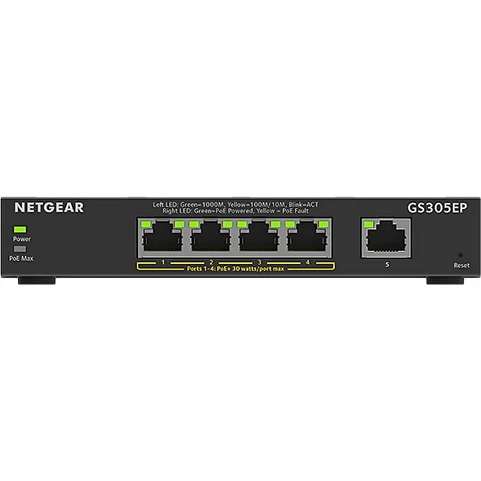 Netgear Plus GS305EP-100NAS 5-Port Gigabit Ethernet Desktop Switch 4 Netgear Plus GS305EP-100NAS 5-Port Gigabit Ethernet Desktop Switch - Image 2