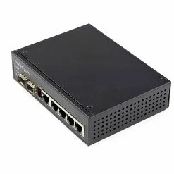 StarTech Industrial 6 Port Gigabit Ethernet Switch 4 PoE RJ45 +2 SFP Slots 30W PoE+ 48VDC 10/100/1000 Mbps -40C To 75C W/DIN Connector